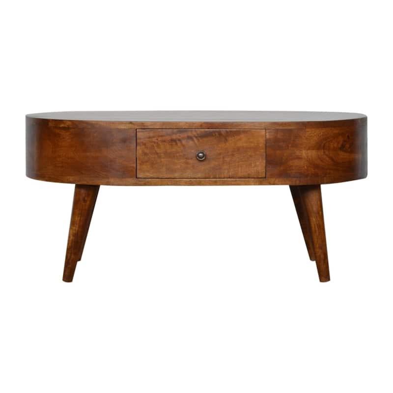 Artisan Furniture Solid Wood Chestnut Rounded Coffee Table, Brown with 1 Drawer
