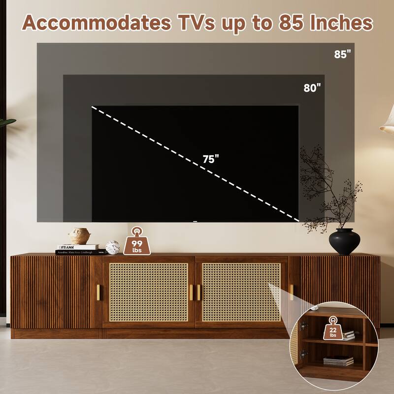 98.4" W Wall Unit Entertainment Center with Bookshelves for TVs up to 80", Modern TV Stand Media Console with Cabinets