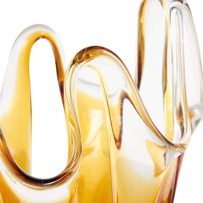 Glass Abstract Ombre Vase with Wavy Oval Cutouts - Orange - Roche River Decor - 8"W x 9"L x 12"H
