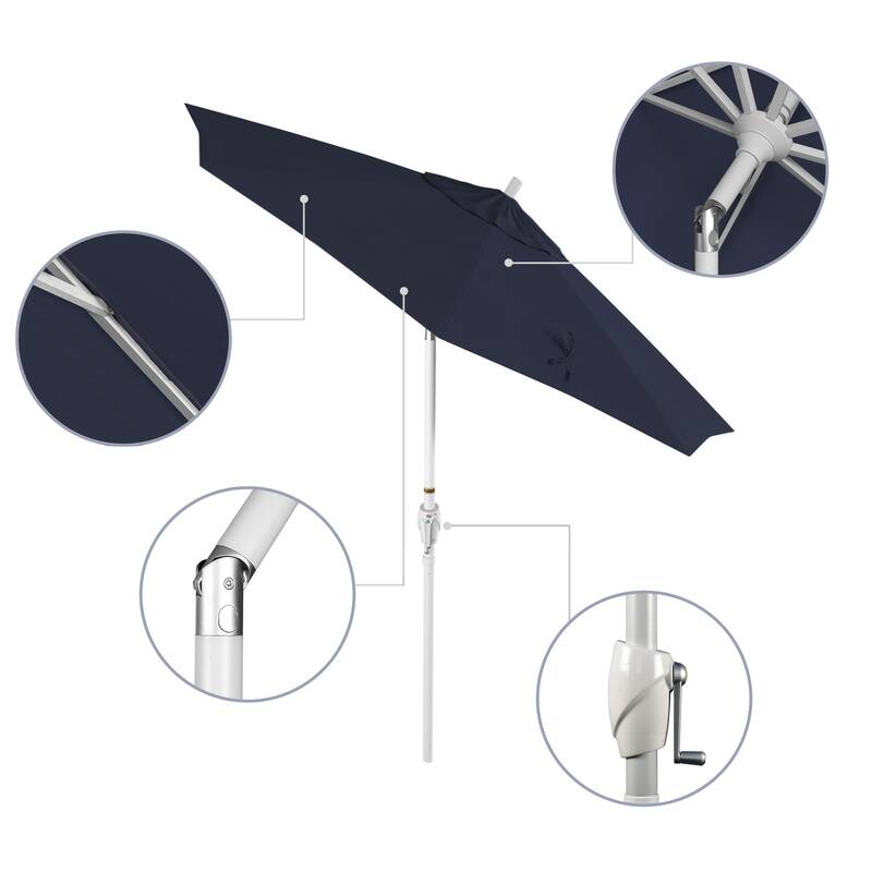 California Umbrella 7.5' Round Crank Lift, Push Button Tilt Aluminum Patio Umbrella, White Finish, Outdoor Rated Red Fabric