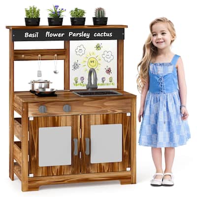 Costway Kids Mud Kitchen Set with Removable Sink Faucet Dual Stoves 4 - See Details