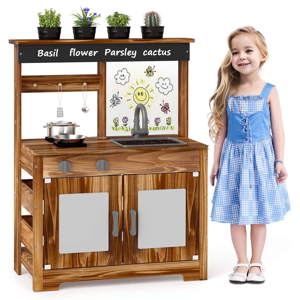 Costway Kids Mud Kitchen Set with Removable Sink Faucet Dual Stoves 4 - See Details