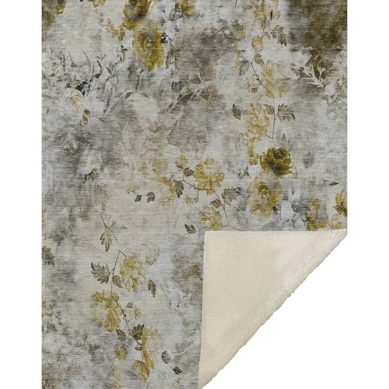 Premium Machine Washable Modern Floral Sherpa Throw Blanket
