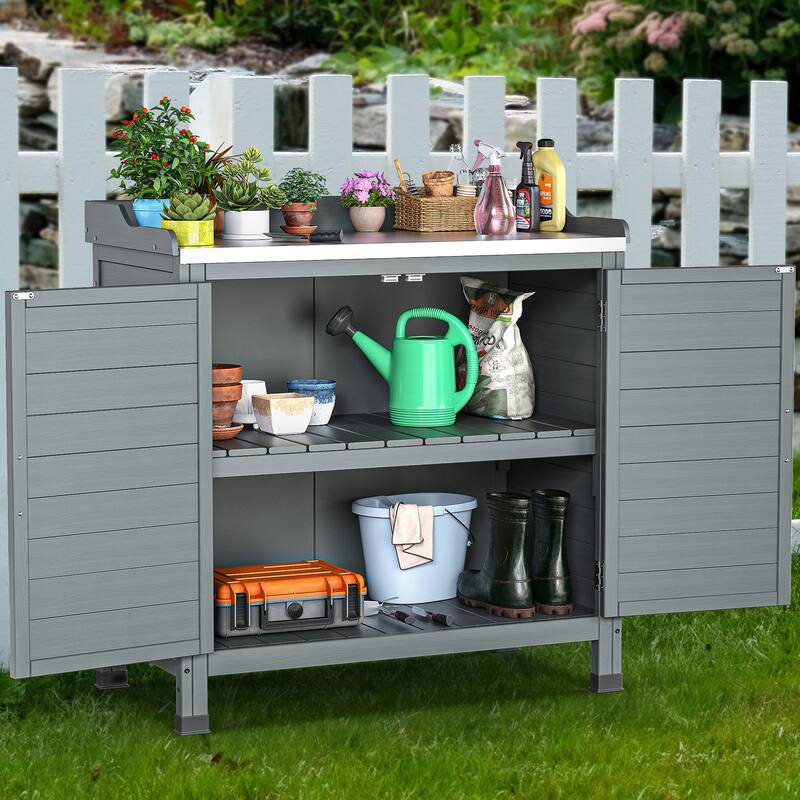 Moasis Outdoor Garden Grey Potting Bench - 38.6"L x 38.6"W x 12.3"H