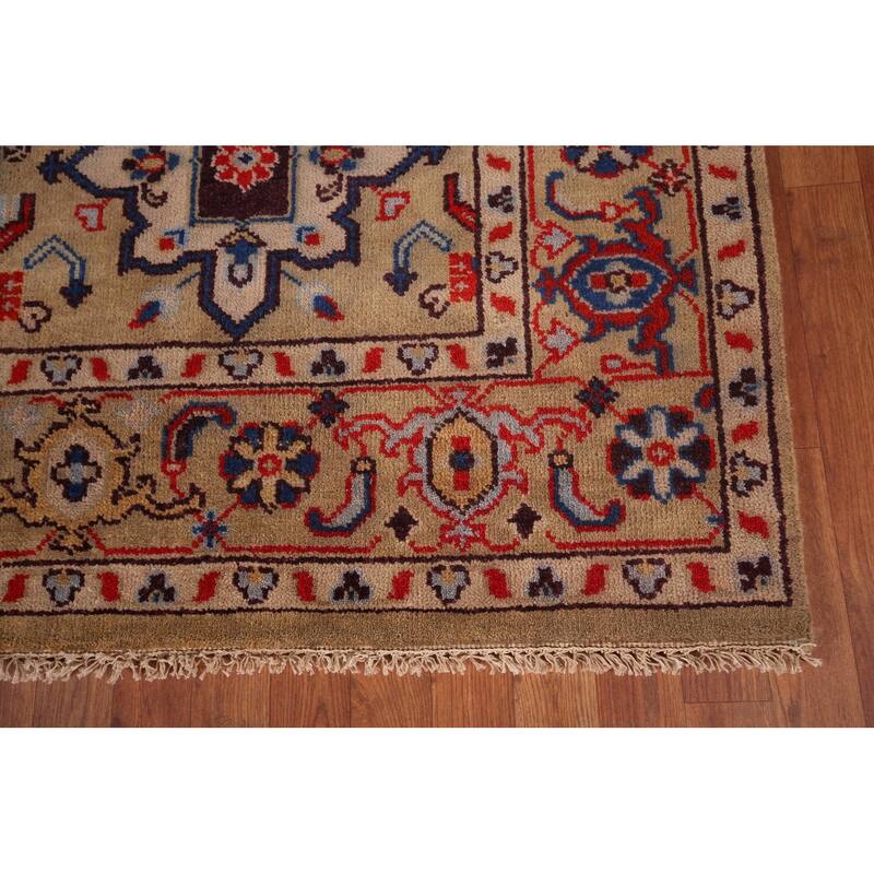 All-Over Brown Oushak Oriental Area Rug Hand-Knotted Wool Carpet - 7'11"x 9'10"