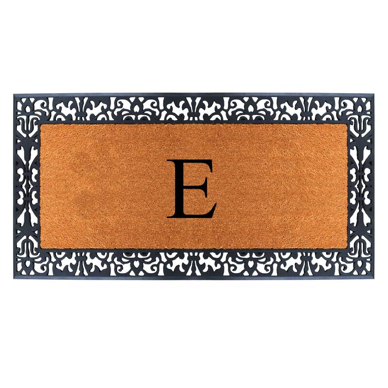 A1HC Rubber and Coir Paisley Border Heavy Duty Non-Slip Durable Double Door Monogrammed Doormat 30"X60", Black - E