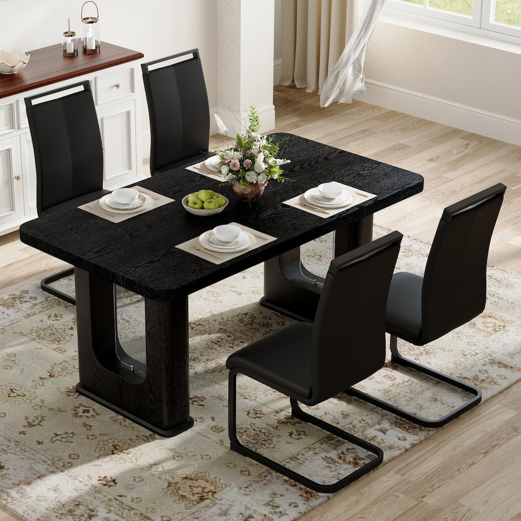 Set of 5 Piece Dining Table and Chair Set MDF Top with Glass Insert PU Seats Arched Metal Legs