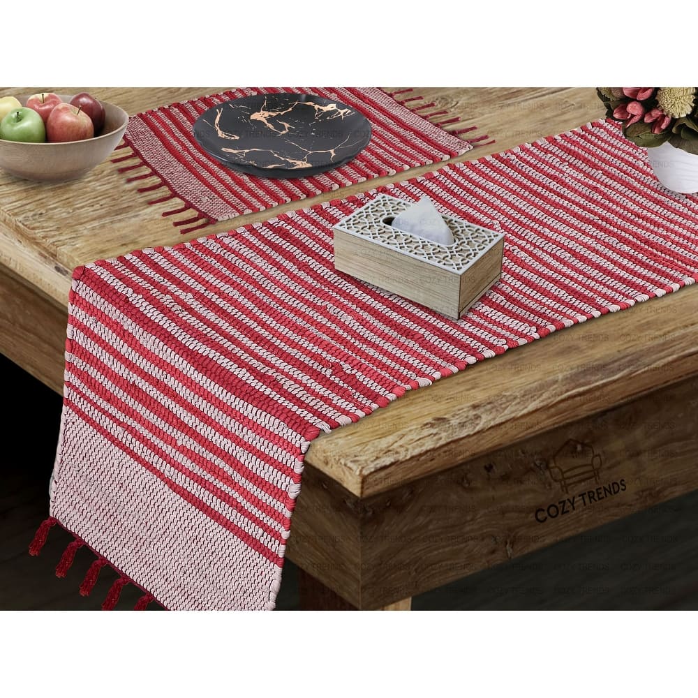 Hand Woven Cotton Tabletop Table Runner | Reversible | Machine Washable | 15''x72'' - 15''x 108''