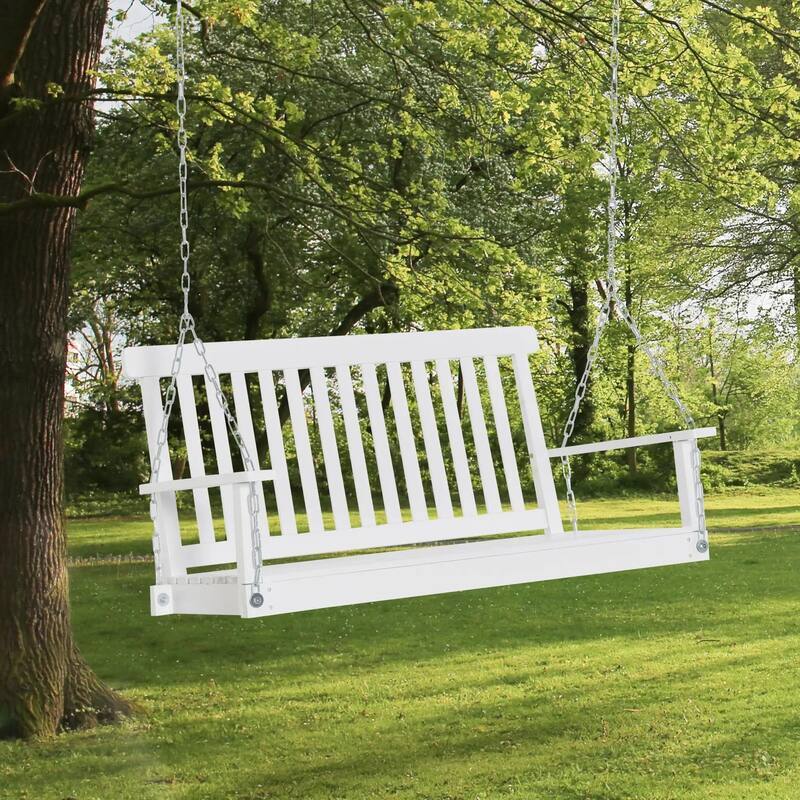 2-Seat Hanging Porch Swing, Slatted Design, Chains, 440 lbs Capacity