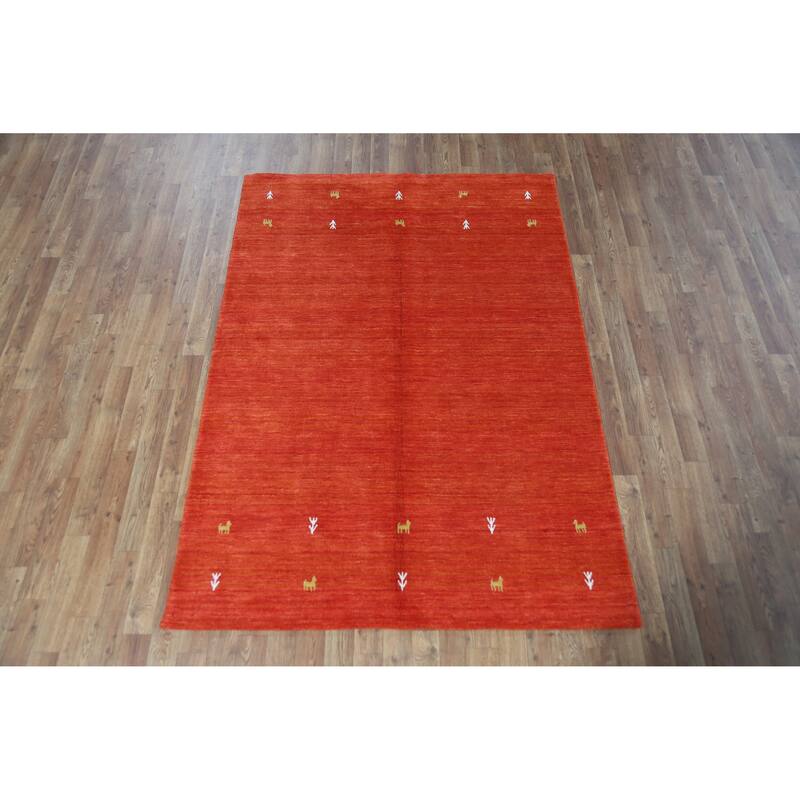 Orange Animals Gabbeh Indian Rug Hand-Knotted Wool Carpet - 4'6" x 6'6"