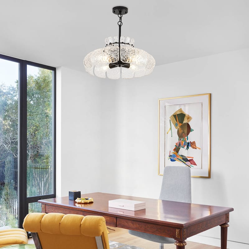 20.47-inch modern unique 4-light metal pendant lamp with glass ripple lampshade and adjustable height