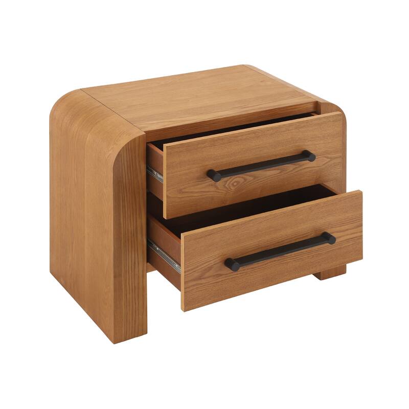 Christopher Knight Home - Mina Modern 2-Drawer Nightstand with Black Metal Handles