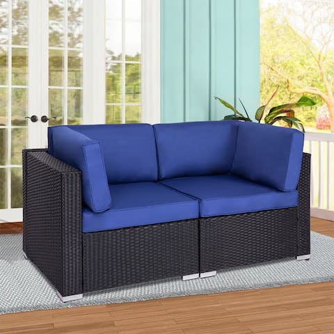 Kinbor 2-piece Outdoor Furniture Patio Love Seat All-Weather Sectional Wicker Corner Sofa