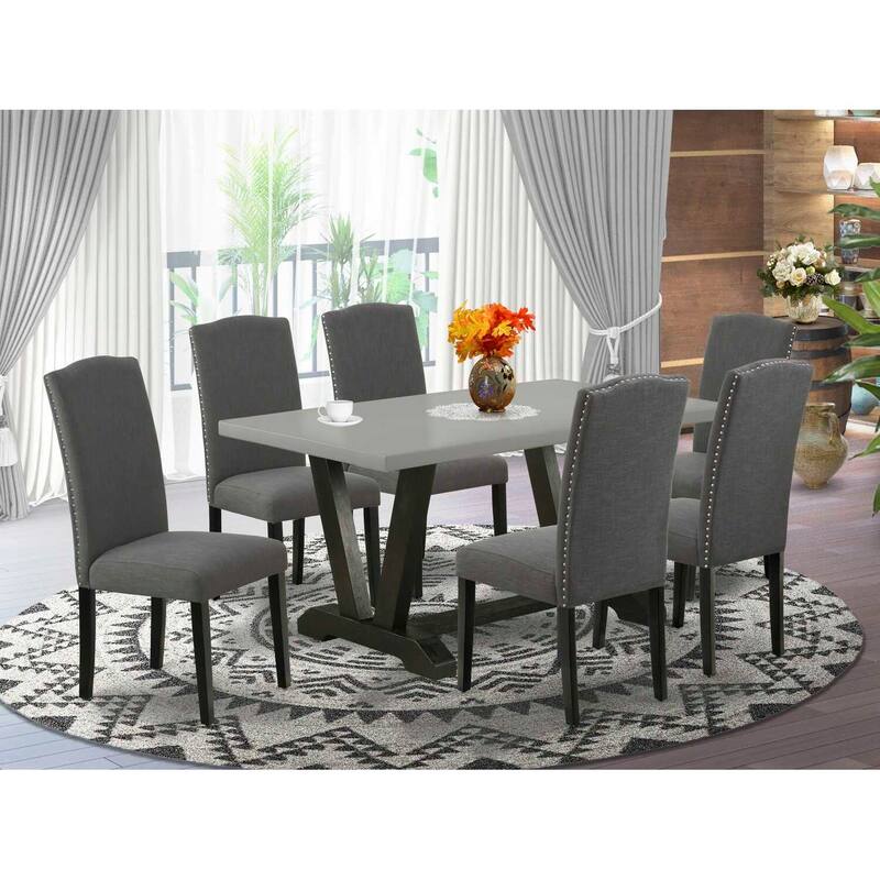7-Piece Rectangle Natural Oak Finish Solid Wood Top Dining Table with 6 Chairs with