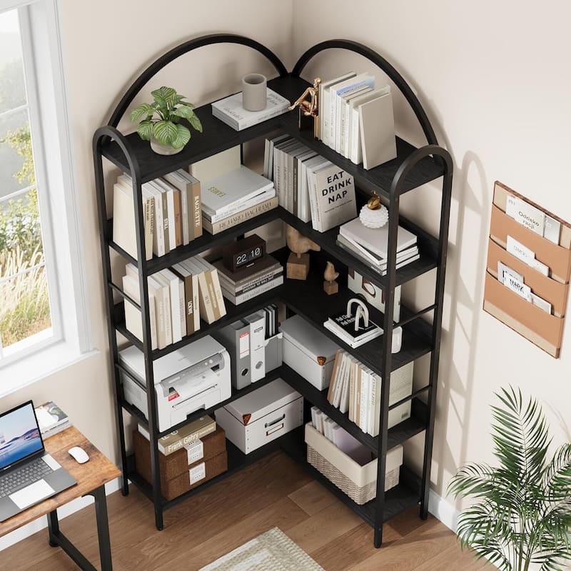 5-Tier L-Shaped Corner Bookshelf, Freestanding Storage Display Shelf for Living Room - N/A