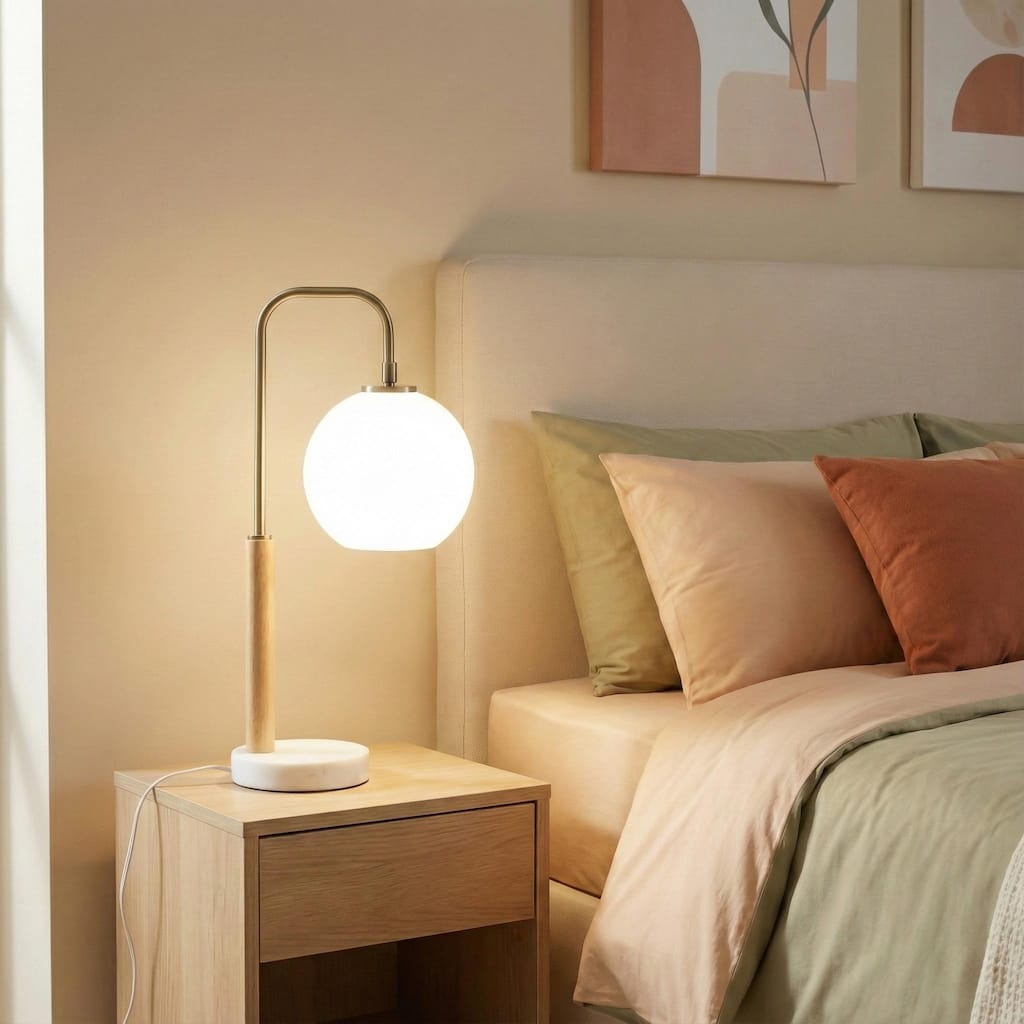 Catherine Modern Globe Table Lamp with Marble Base and Brass Finish