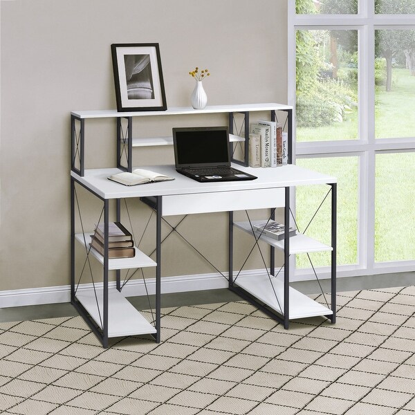 Studio Desk Computer Desks with Drawer and Open Compartments White