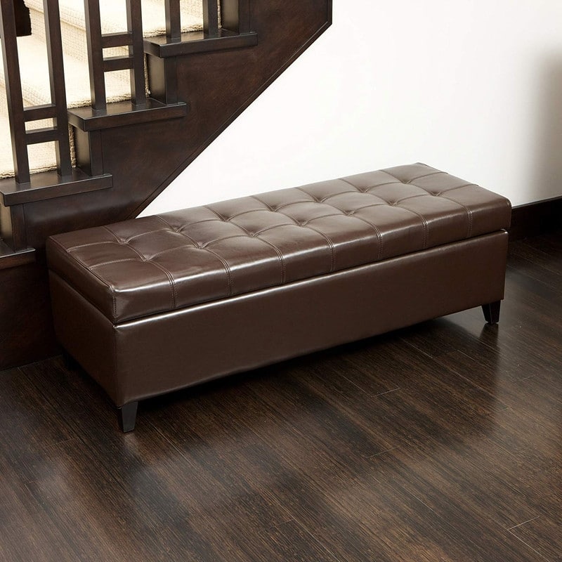 Adeco 50" Bonded Leather Storage Ottoman Bench