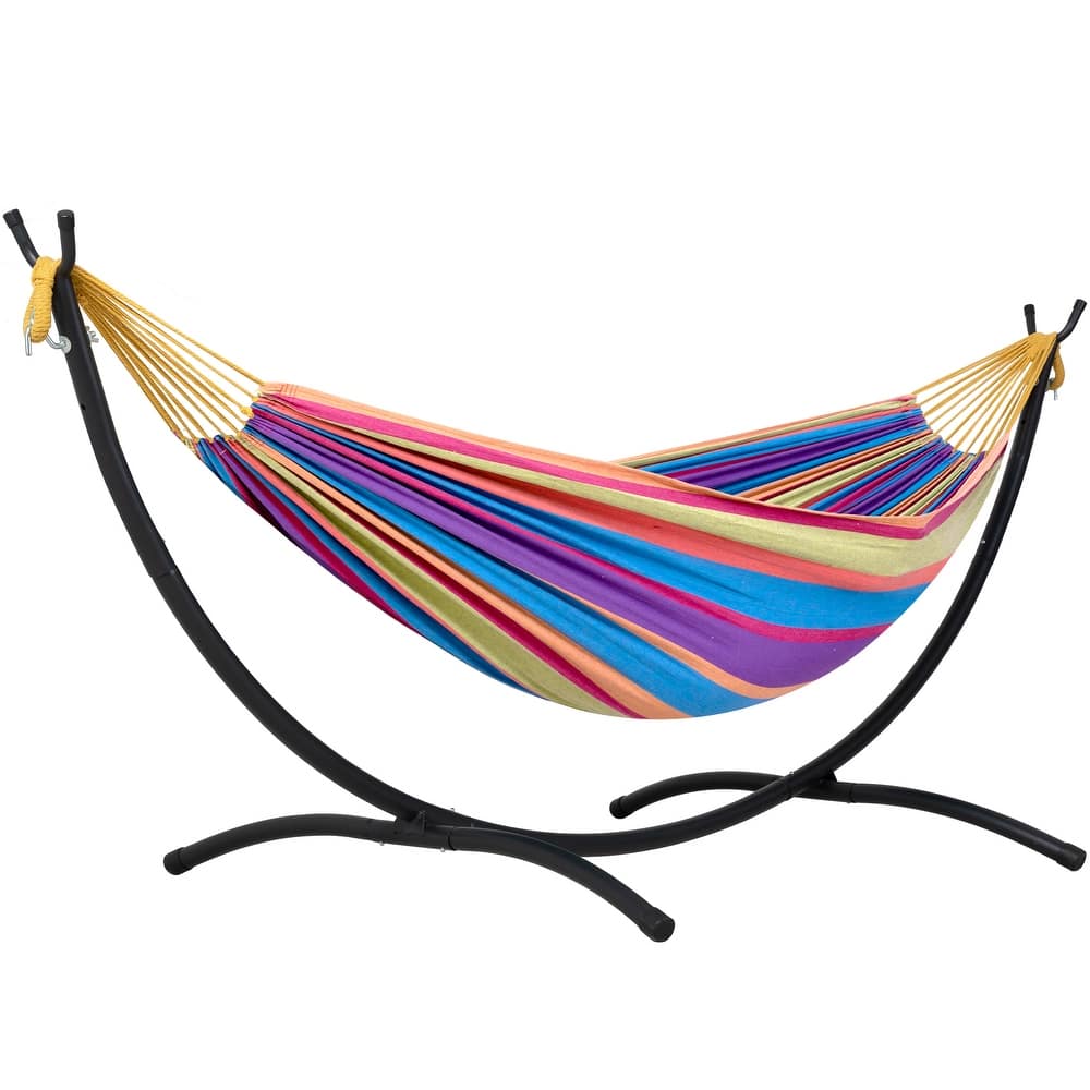 9.35 ft. 2-Person Brazilian-Style Foldable and Portable Outdoor Hammock Bed with Stand Set - 112.2 in.* 44.1 in. *40.9 in.