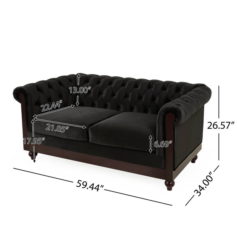 Velvet Loveseat Sofa, Rolled Arm Plush Upholstered Sofa Couch with Tufted Button for Living Room, 2 Seat Settee
