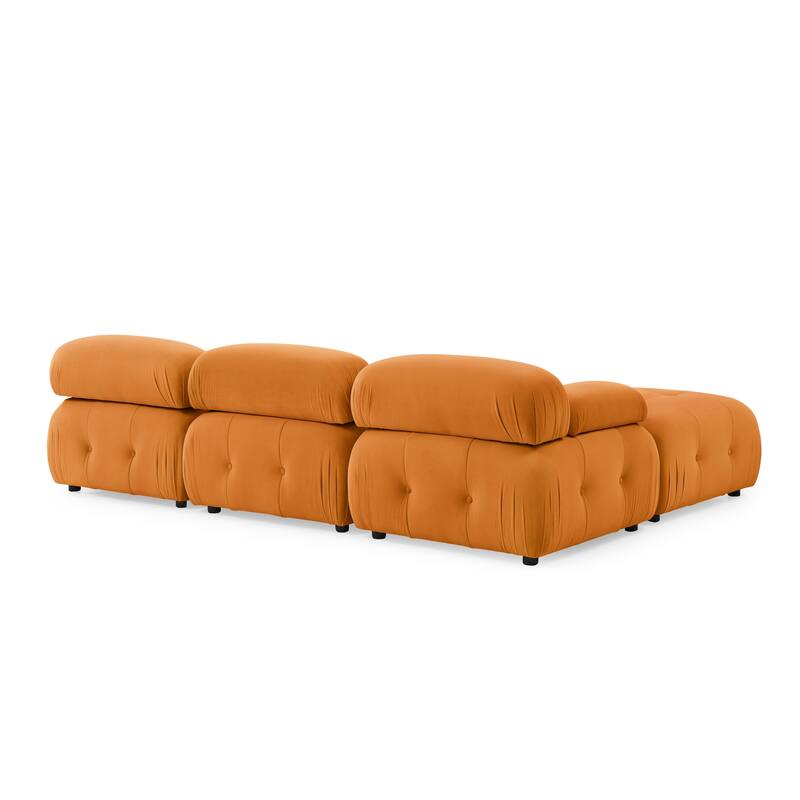 93" Velvet Modular Sectional Sofa with Button Tufted Design, Reversible Ottoman and DIY Combination