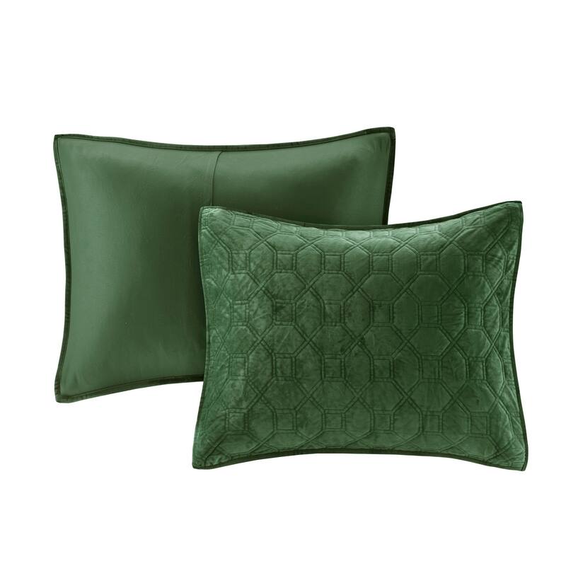 3 Piece Velvet Quilt Set Green Full Queen