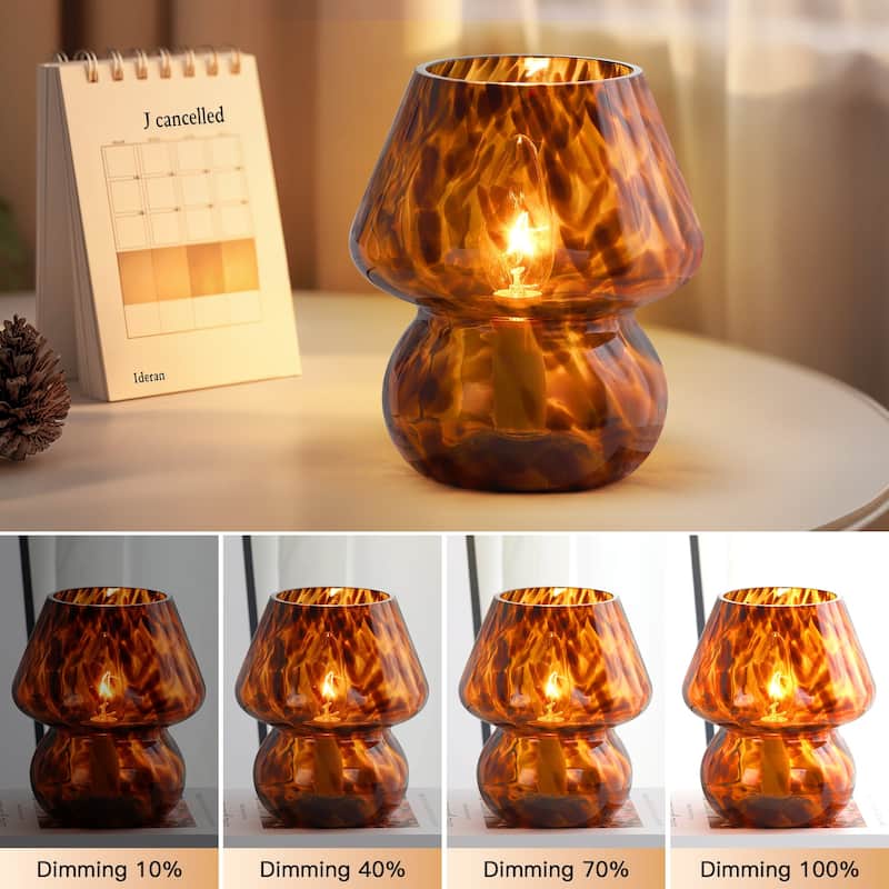 Brown Leopard Print All-glass Table Lamp with Inline Switch - 5.75'' x 5.75'' x 7.25'' (L x W x H)