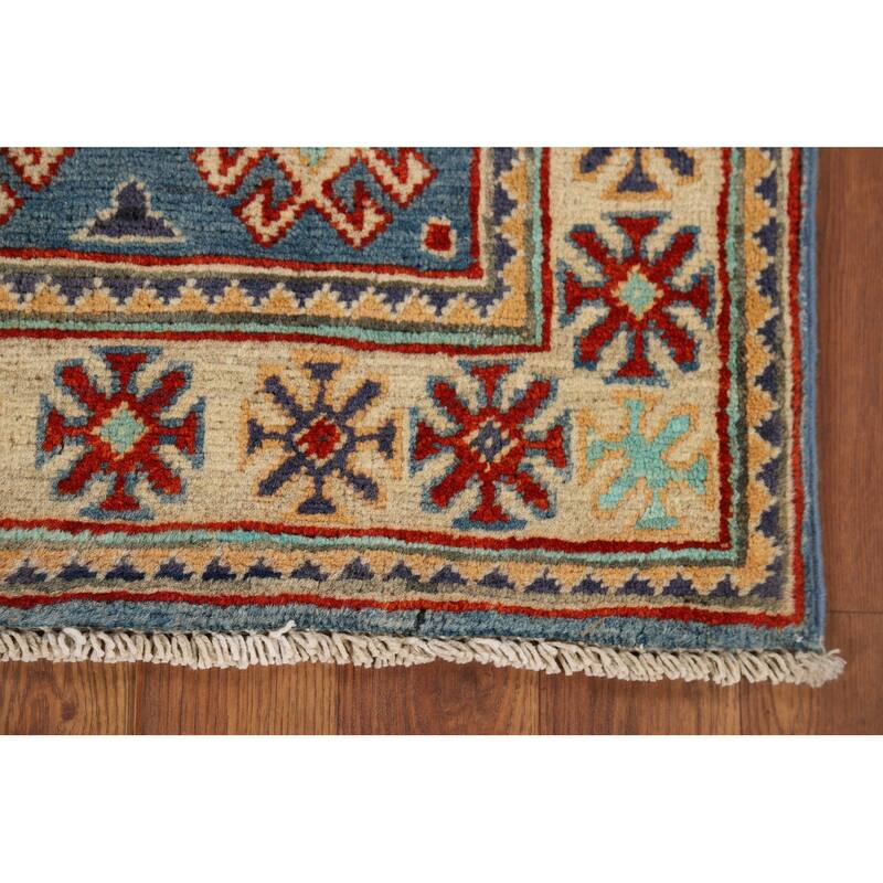Blue Kazak Oriental Accent Rug Hand-Knotted Wool Carpet - 1'11" x 2'11"