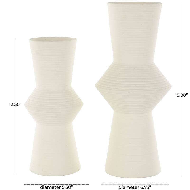 Brown or White Ceramic Ribbed Cone Shaped Abstract Vase (Set of 2)