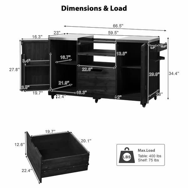 66.5" Outdoor Kitchen Island for Big Green Egg Grills, Solid Wood Grill Cart with Stainless Steel Top