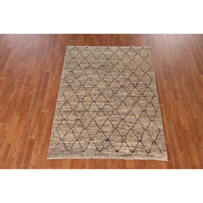 All-Over Trellis Moroccan Oriental Rug Handmade Wool Carpet - 4'3" x 5'8"