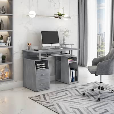 Multifunctional Computer Workstation Desk with CPU Cabinet, Pull-Out Shelves, and Scratch-Resistant Steel Frame