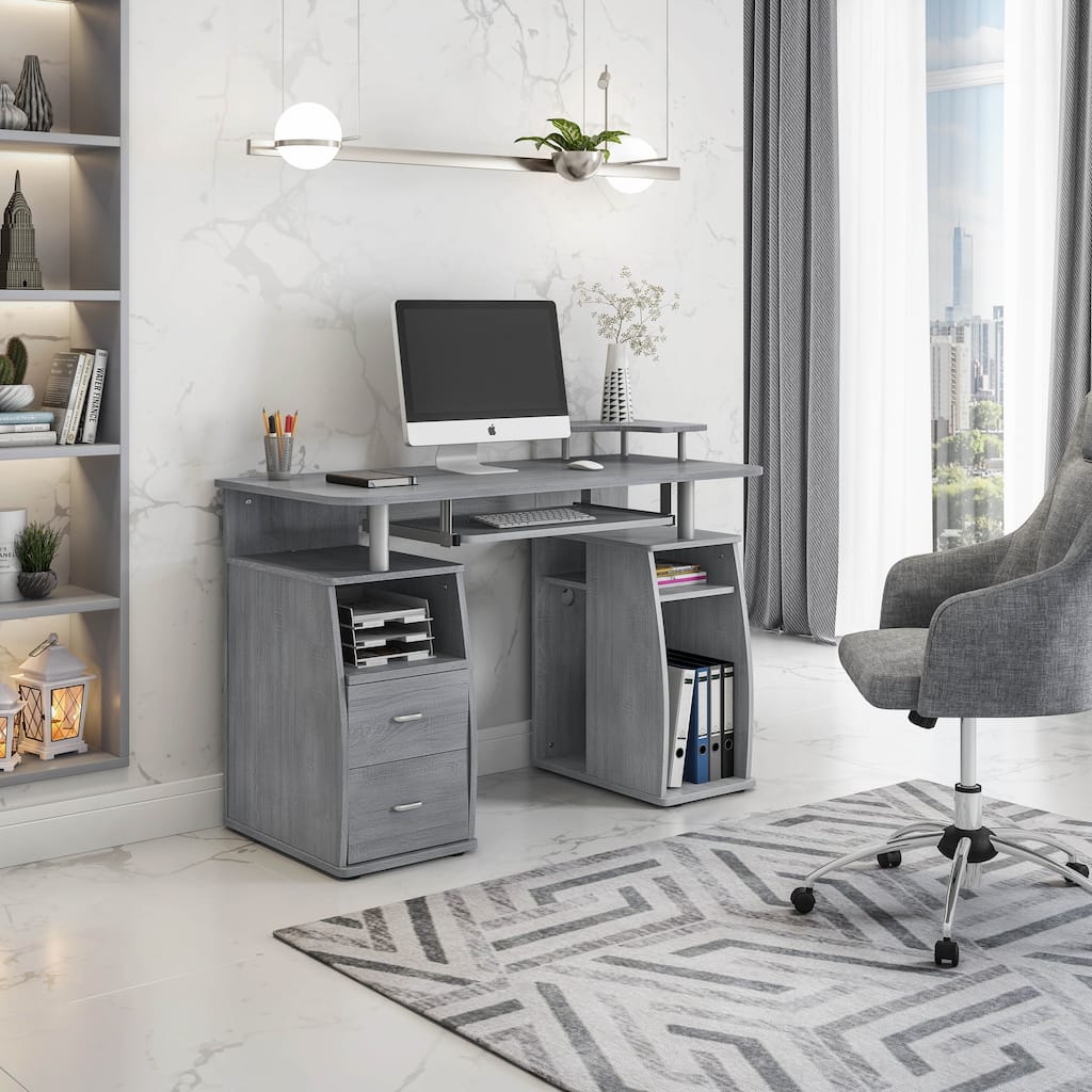 Multifunctional Computer Workstation Desk with CPU Cabinet, Pull-Out Shelves, and Scratch-Resistant Steel Frame