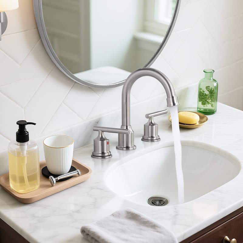 WOWOW 8 in. Widespread Double-Handle Bathroom Faucet with Drain Kit