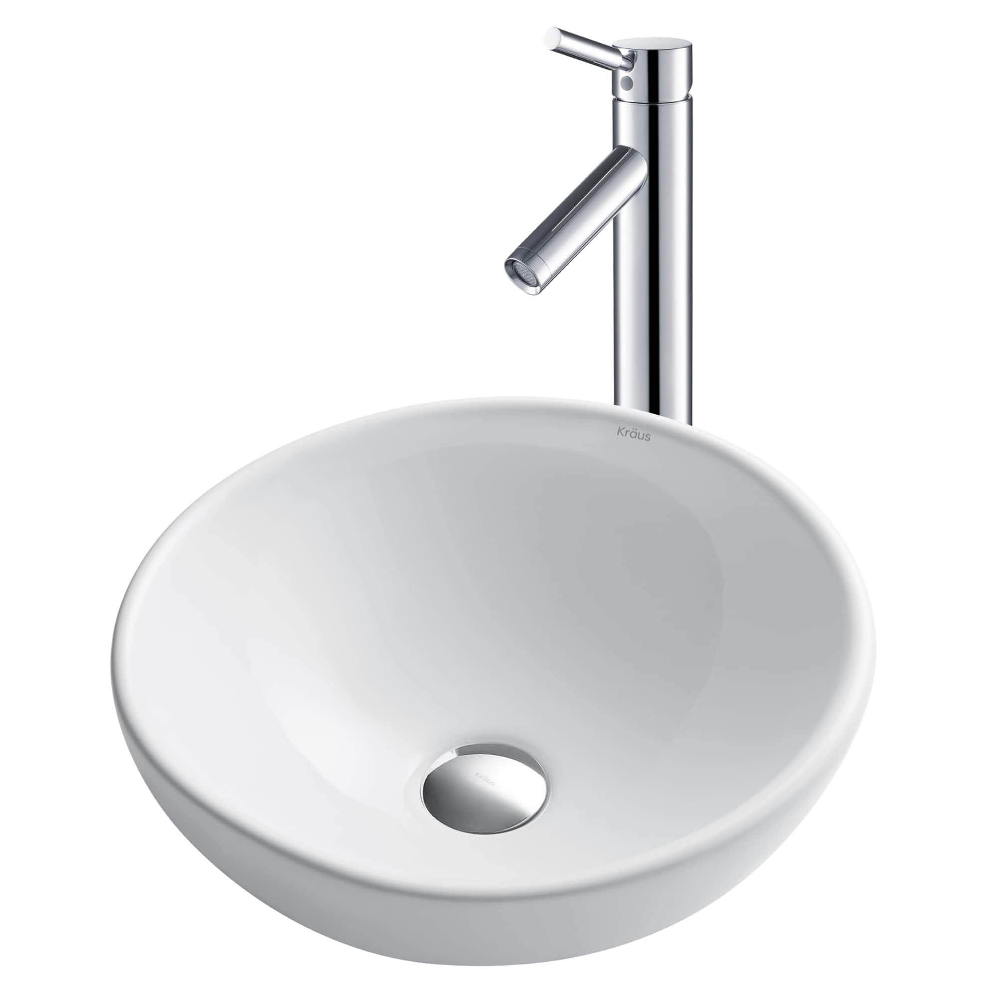 Kraus 3 In 1 Set White Round Ceramic Vessel Sink Sheven Faucet W Drain Overstock 4068604