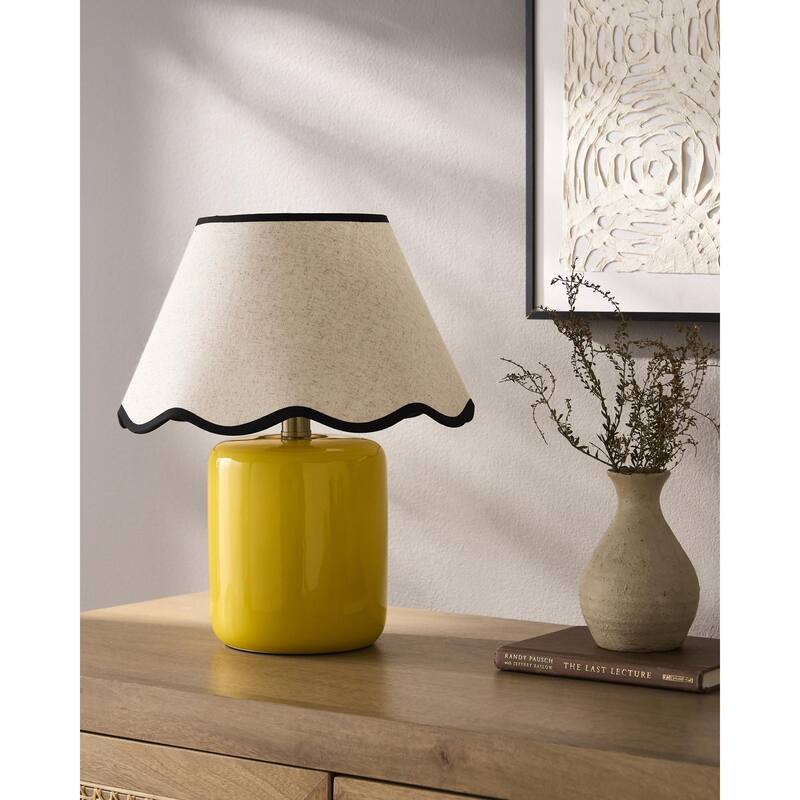 Livabliss Marivela Traditional Accent Table Lamp - 15"H x 12"W x 12"D - Yellow/Black & Beige