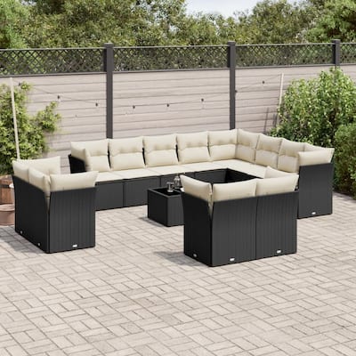 vidaXL Garden Sofa Set Black with cream white cushions - 21.7 x 21.7 x 14.6