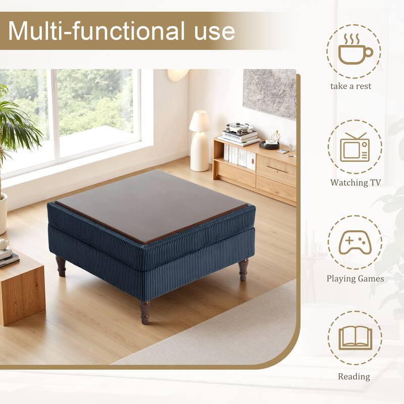 Corduroy Flip Top Dual-Use Storage Ottoman Coffee Table