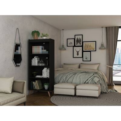 Manhattan Comfort Hampton 4-Tier Bookcase with Solid Wood Legs
