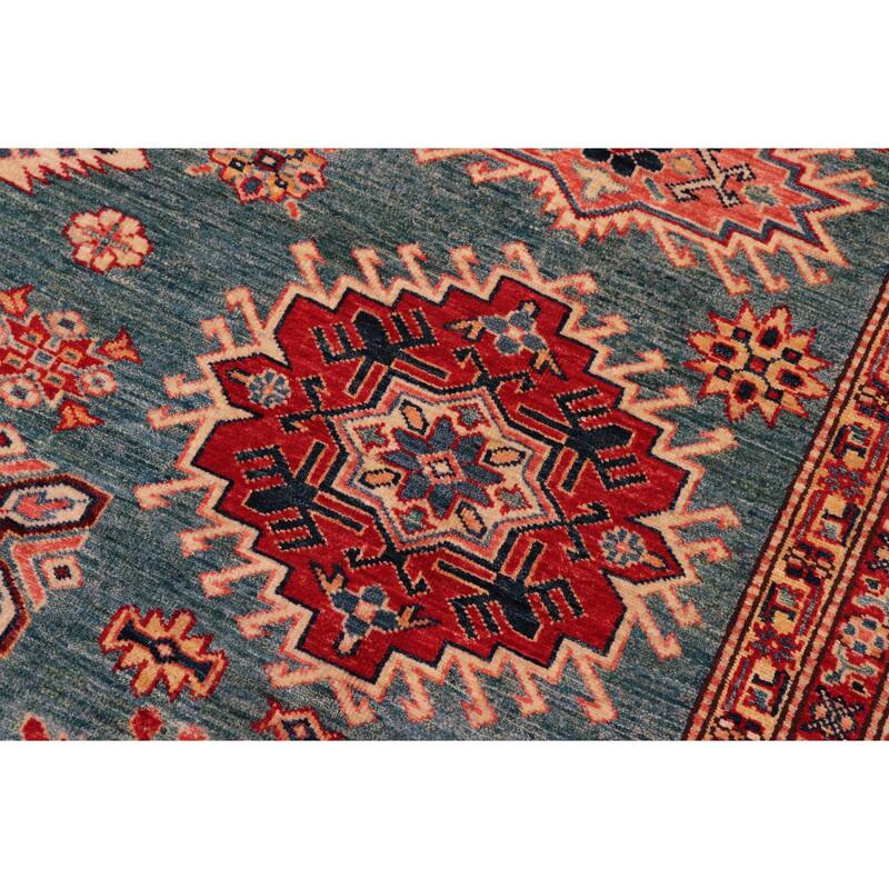 Caucasian Super Kazak Rowan Green/Beige Hand Knotted Wool Rug - 8'2'' x 10'2''