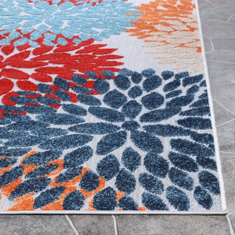 Superior Hydrangea Floral Medallion Indoor Outdoor Area Rug