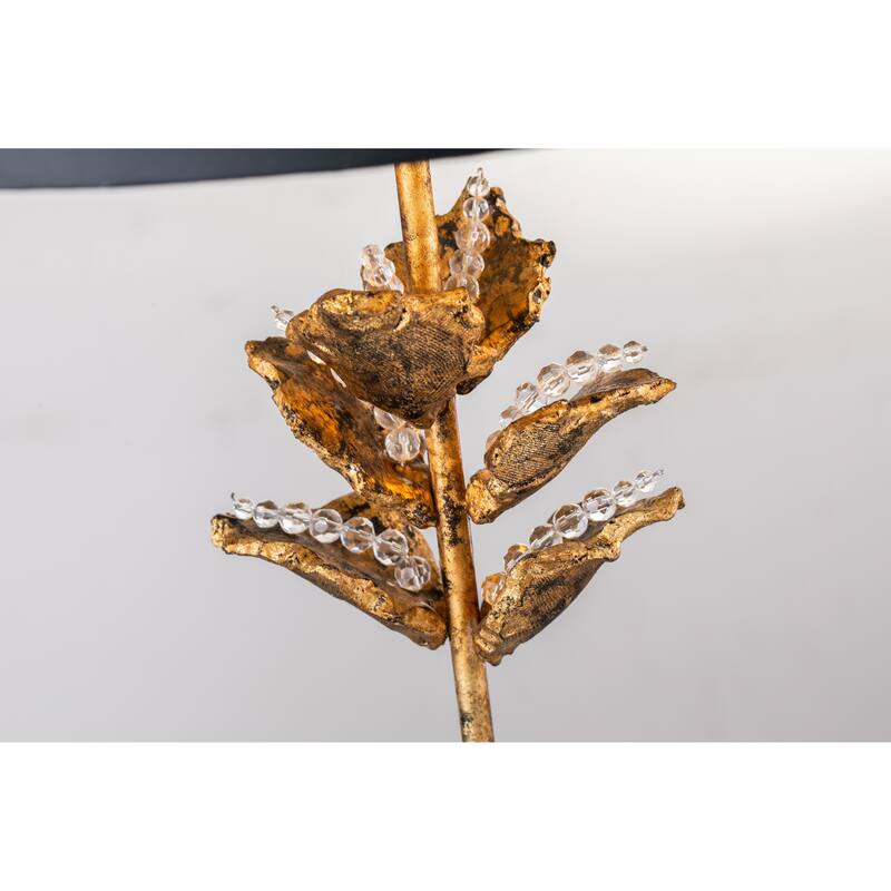 30" Table Lamp Leaf Detail in Gold with Black Shade