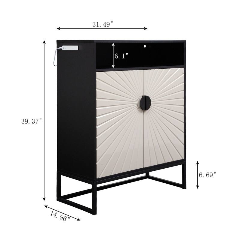 5-Tier Modern 2-Door Shoes Storage Cabinet with LED Light, Wooden Shoe Organizer Rack with Adjustable Shelf
