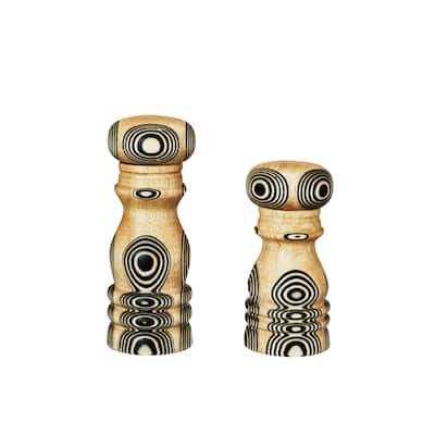 Wood Salt and Pepper Mills with Inlaid Circles Design, Set of 2 - 4.8"L x 2.4"W x 6.3"H - 4.8"L x 2.4"W x 6.3"H