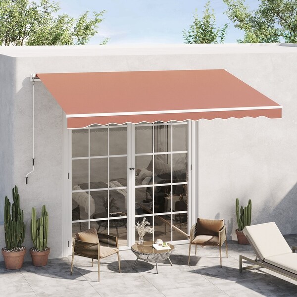 Outsunny 13' x 8' Manual Retractable Sun Shade Patio Awning with Durable Design & Adjustable Length Canopy, Coffee Brown