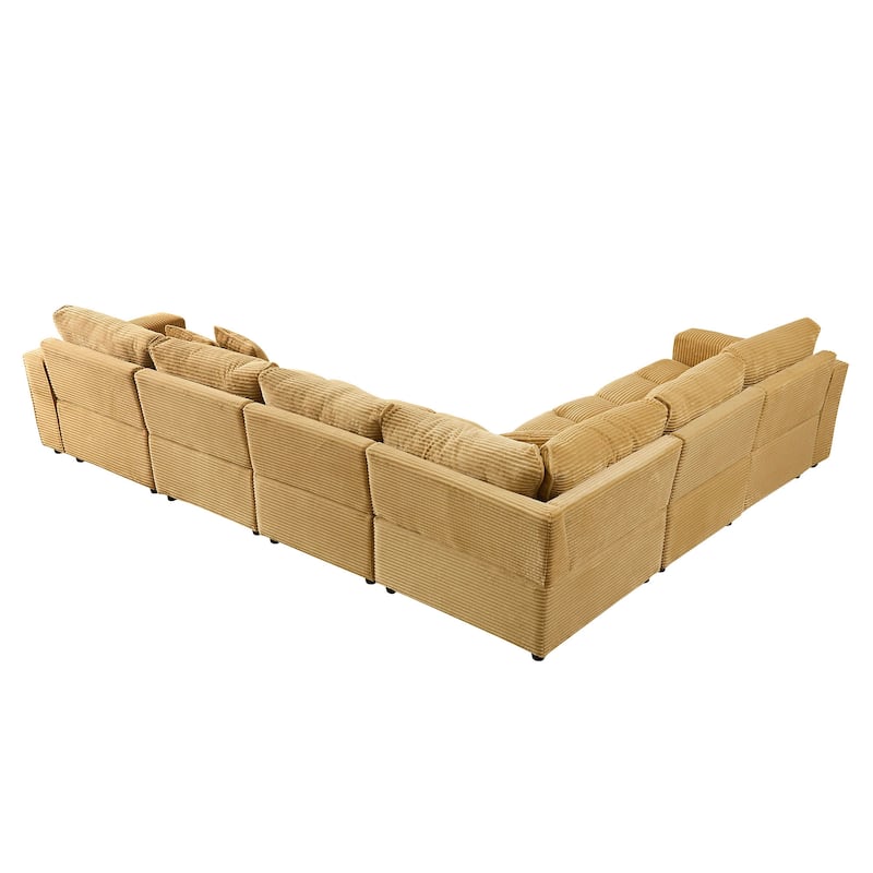 Oversized Sectional Sofa L Shaped Corner Couch Corduroy Upholstery Convertible Sleeper Sofa Couch