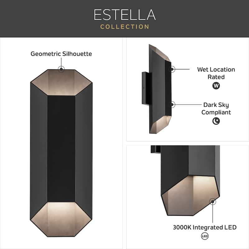 Kichler Lighting Estella 2-Light Integrated LED Black Outdoor Wall Sconce - 16.5