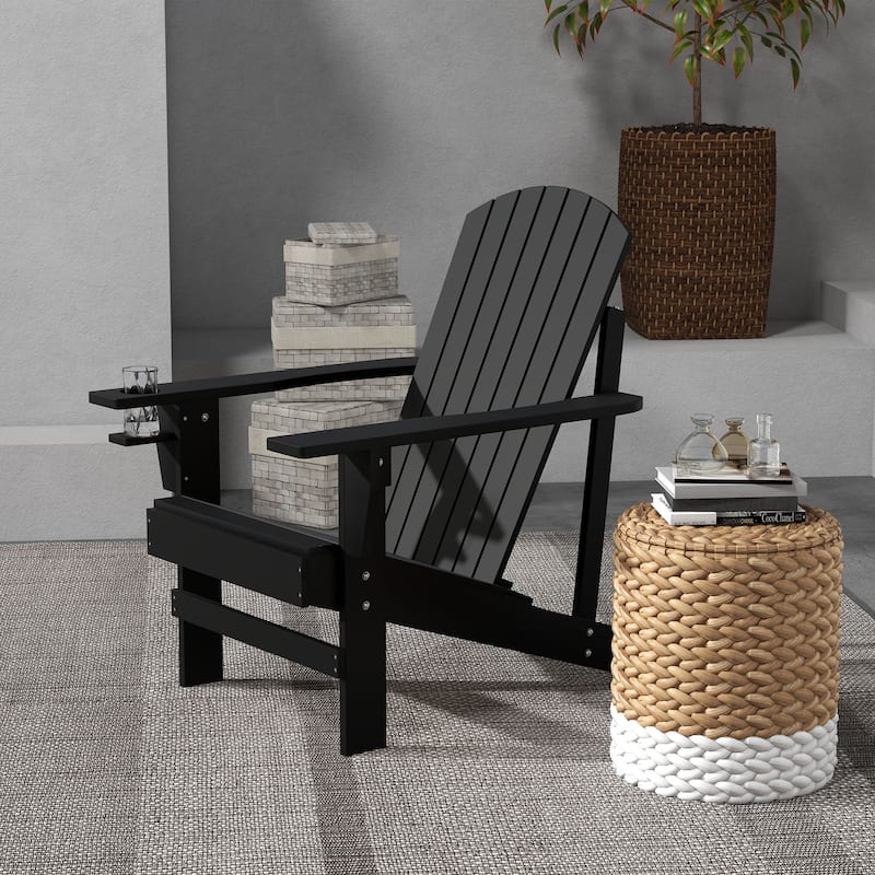 Wooden Adirondack Chair, Outdoor Weather Resistant Patio Lawn Chair with Cup Holder for Deck, Garden, Backyard