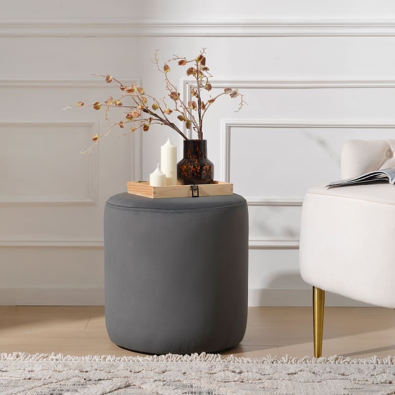 KINWELL Round Upholstered Pouf Ottoman Footrest - 18' x18' x18' - Velvet Dark Grey 18"