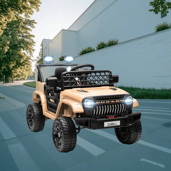 slide 2 of 11, Battery-Powered Kids Electric Ride On Car with Horn, Music, Parental Remote Control, 3 Speeds and Smooth Suspension Wheels khaki